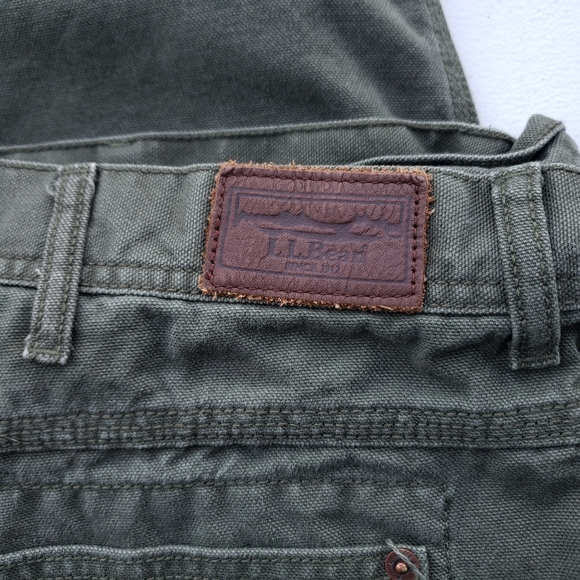 Vintage LL Bean Flannel Lined Jeans Olive Green 44x30 - Picture 9 of 9